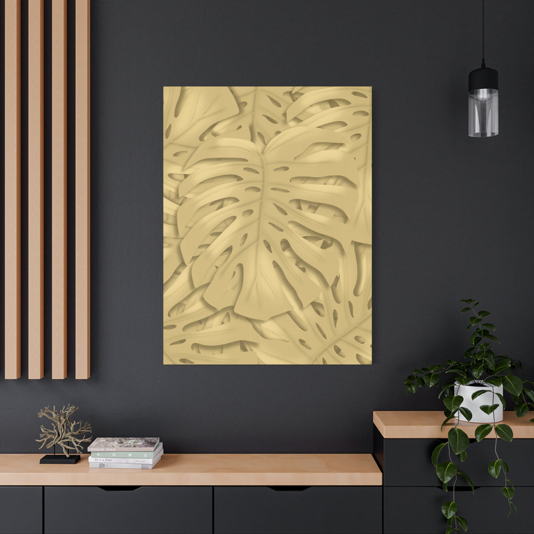 Golden Monstera Canvas Wall Art Matte Stretched 1.25 Inch Cotton Canvas Botanical Print For Living Rooms