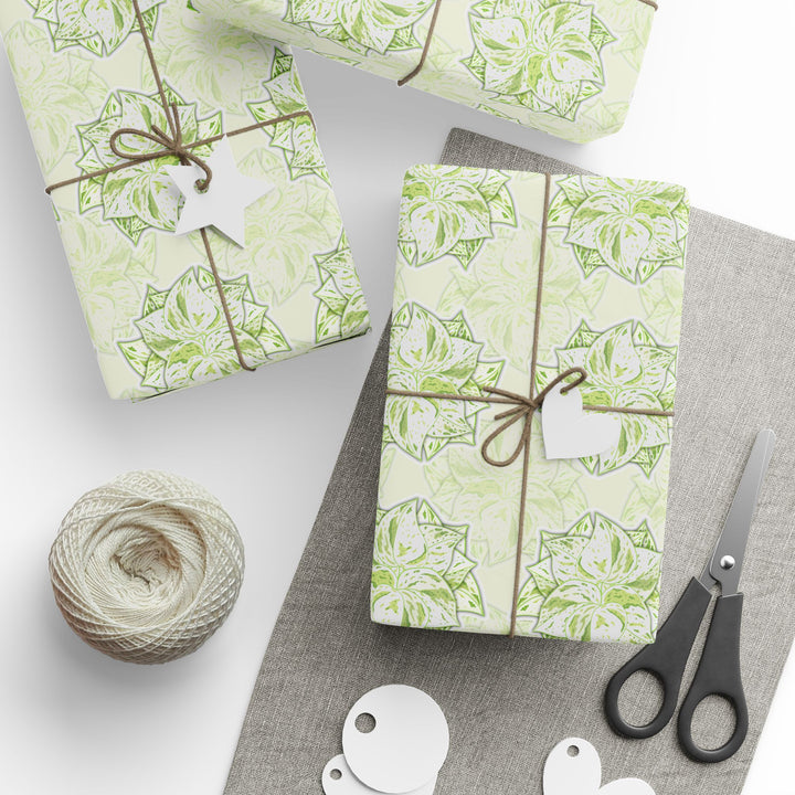 Snow Queen Pothos Floral Wrapping Paper – Elegant Leaf Pattern Gift Wrap for Weddings, Spring & Nature Lovers