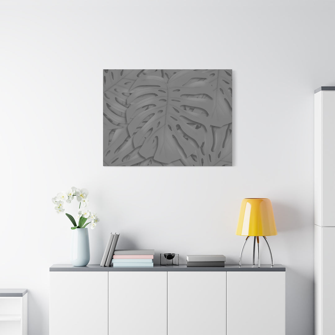 Charcoal Monstera Canvas Wall Art Matte Stretched 1.25 Inch Thick Tropical Leaf Print For Living Room Decor