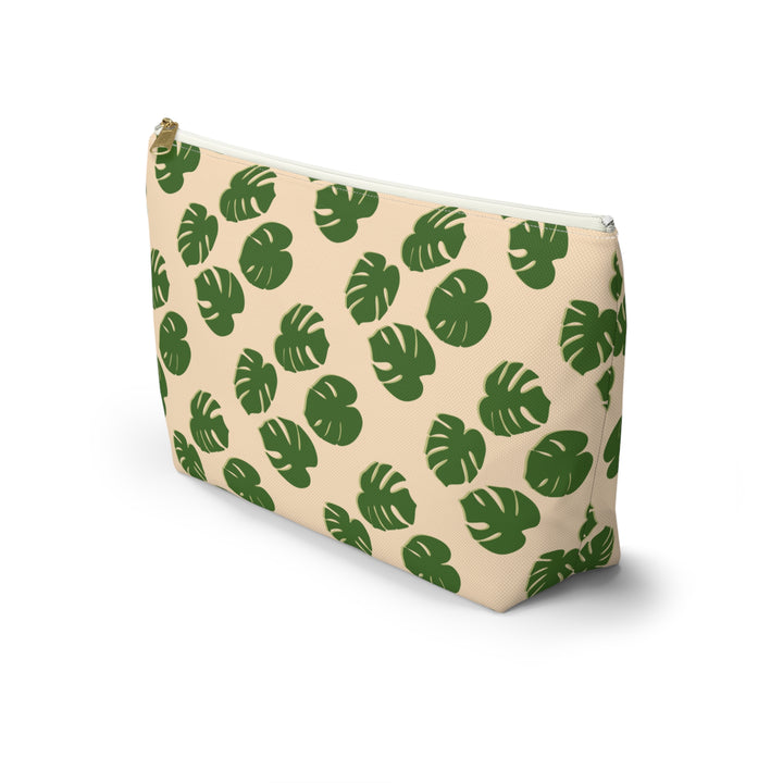 Monstera Pattern Accessory Pouch Floral Makeup Bag With T Bottom Spacious Interior for Travel and Everyday Use