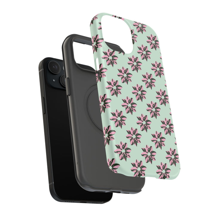 Pink Princess Philodendron Pattern Phone Case – Dual Layer Protective Cover