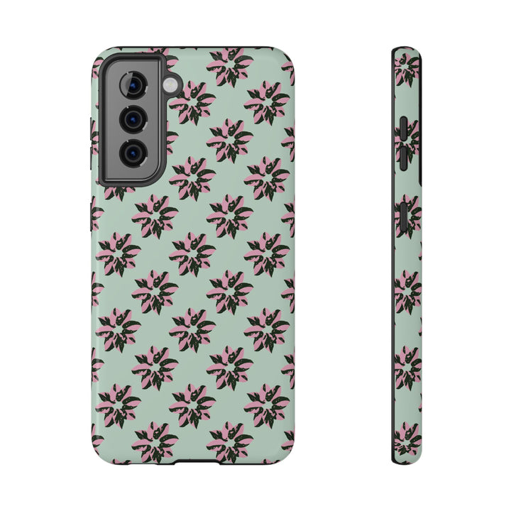 Pink Princess Philodendron Pattern Phone Case – Dual Layer Protective Cover by Printify