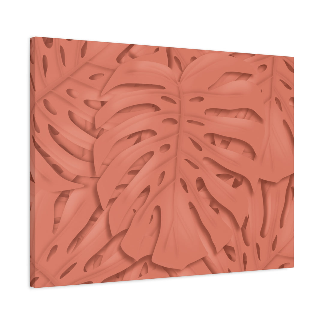 Coral Monstera Canvas Wall Art Matte Stretched 1.25 Inch Modern Botanical Print For Living Rooms