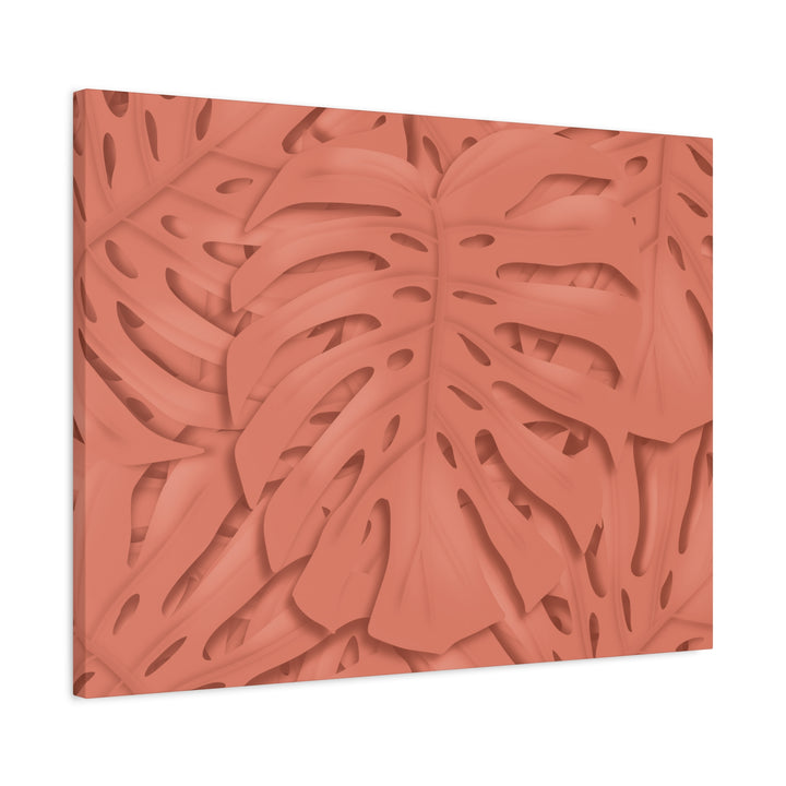 Coral Monstera Canvas Wall Art Matte Stretched 1.25 Inch Modern Botanical Print For Living Rooms