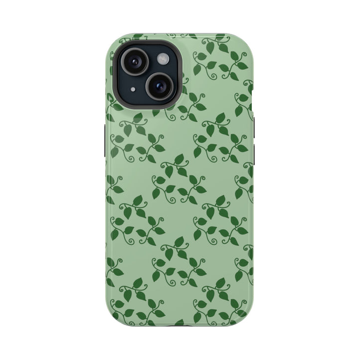 Pothos Pattern Impact Resistant Phone Case Green Botanical Protective Cover Full Wrap Print With Wireless Charging