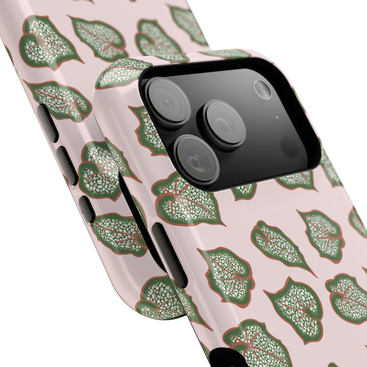 Begonia Pattern Impact Resistant Phone Case Green Botanical Protective Cover For Wireless Charging And iPhone 17 Series