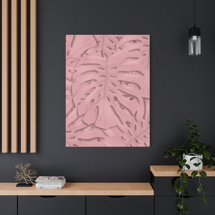 Monstera Canvas Art Soft Pink Botanical Wall Decor Matte Finish Print For Living Room