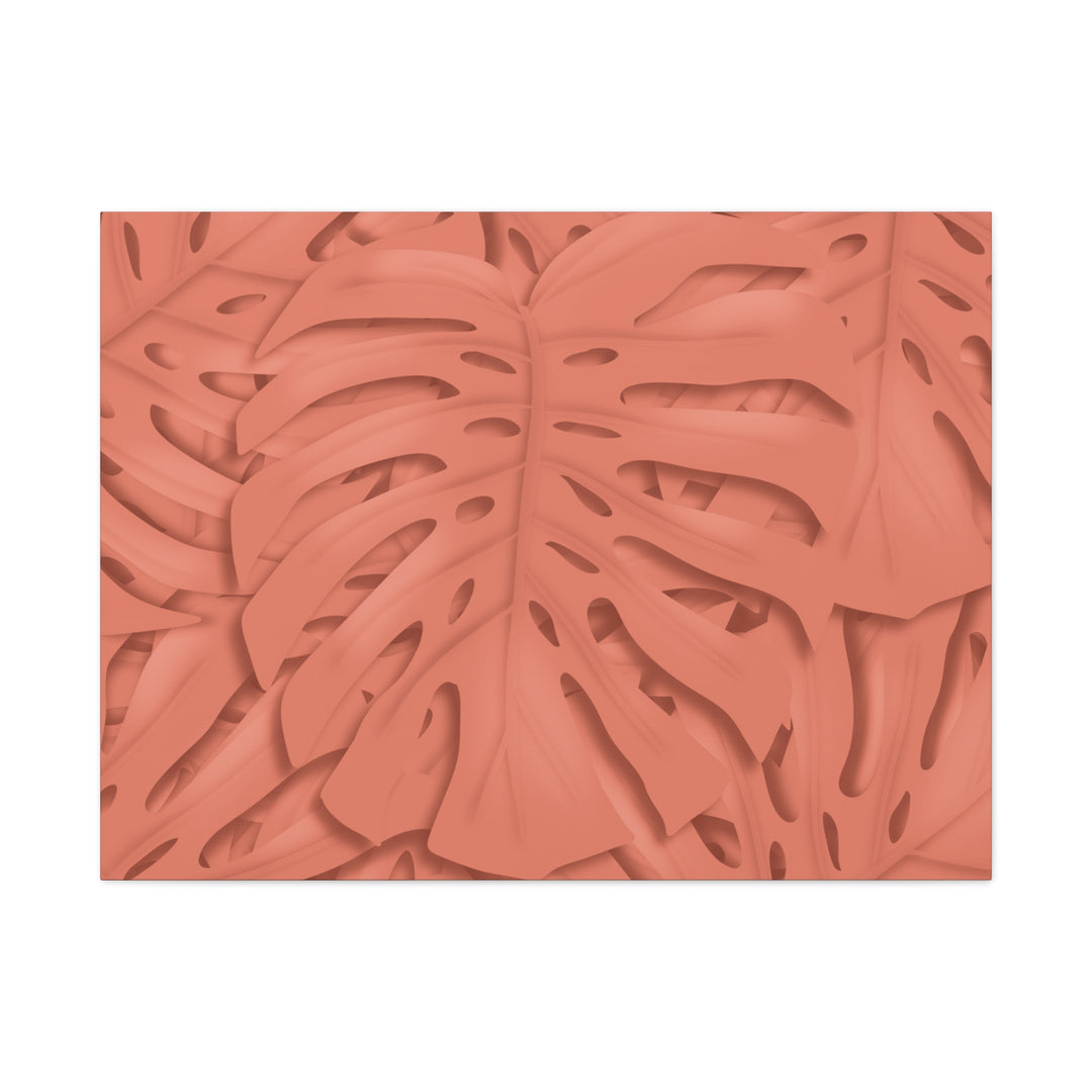 Coral Monstera Canvas Wall Art Matte Stretched 1.25 Inch Modern Botanical Print For Living Rooms