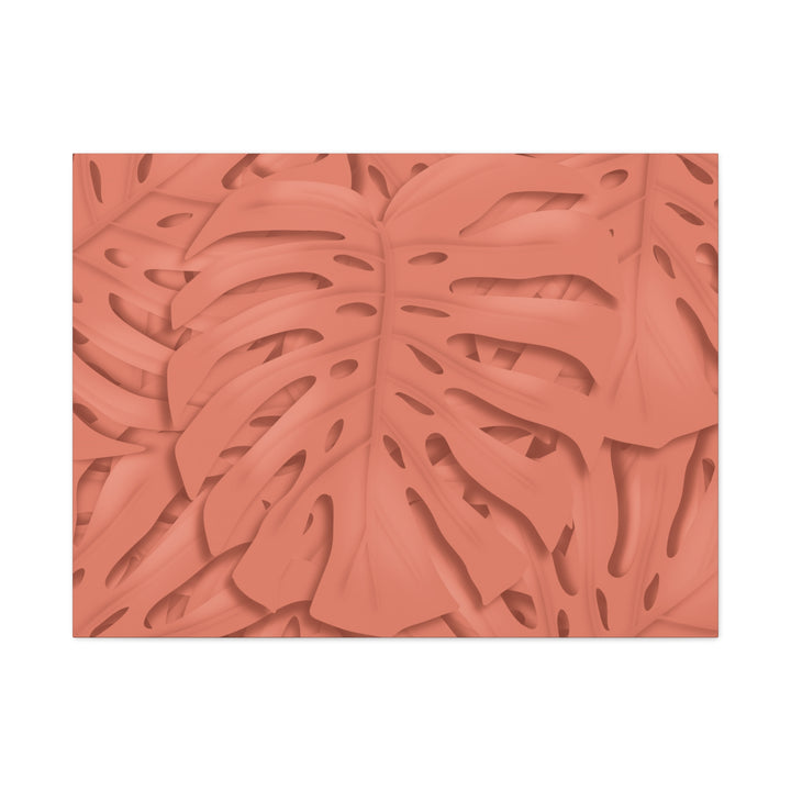 Coral Monstera Canvas Wall Art Matte Stretched 1.25 Inch Modern Botanical Print For Living Rooms