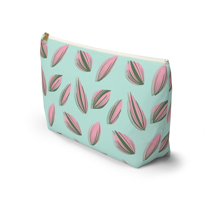 Tradescantia Nanouk Pattern Accessory Pouch Floral Makeup Bag With T Bottom Mint Pink Leaves The Potted Pixel