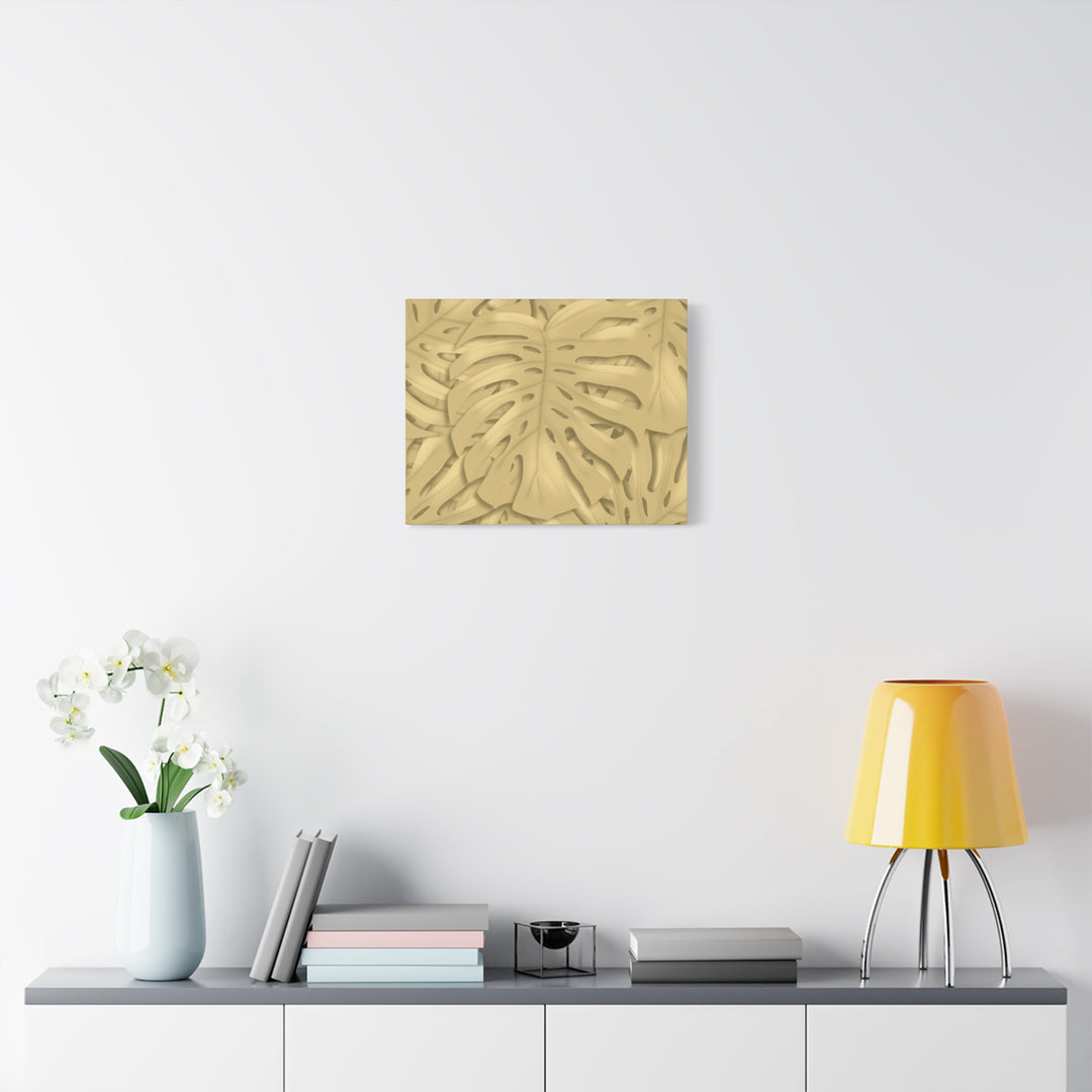 Golden Monstera Canvas Wall Art Matte Stretched 1.25 Inch Cotton Canvas Botanical Print For Living Rooms