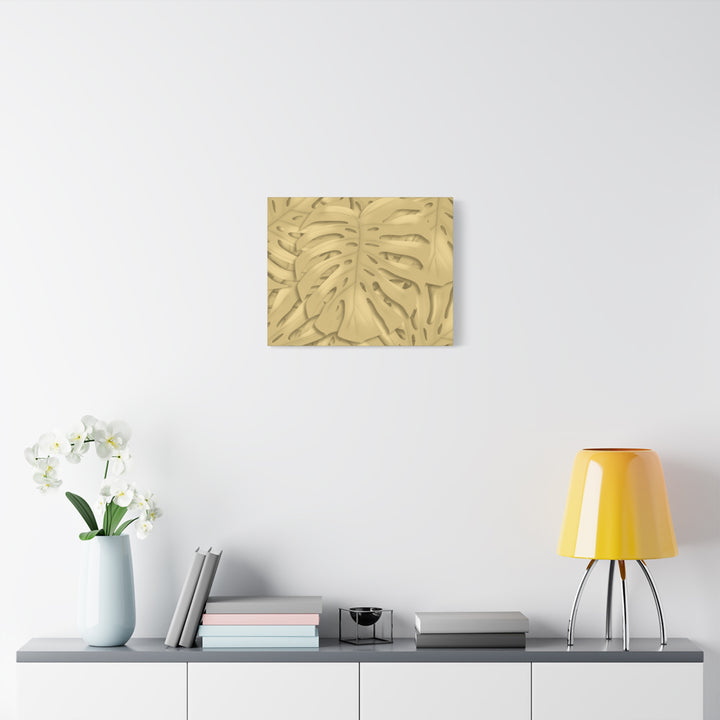 Golden Monstera Canvas Wall Art Matte Stretched 1.25 Inch Cotton Canvas Botanical Print For Living Rooms