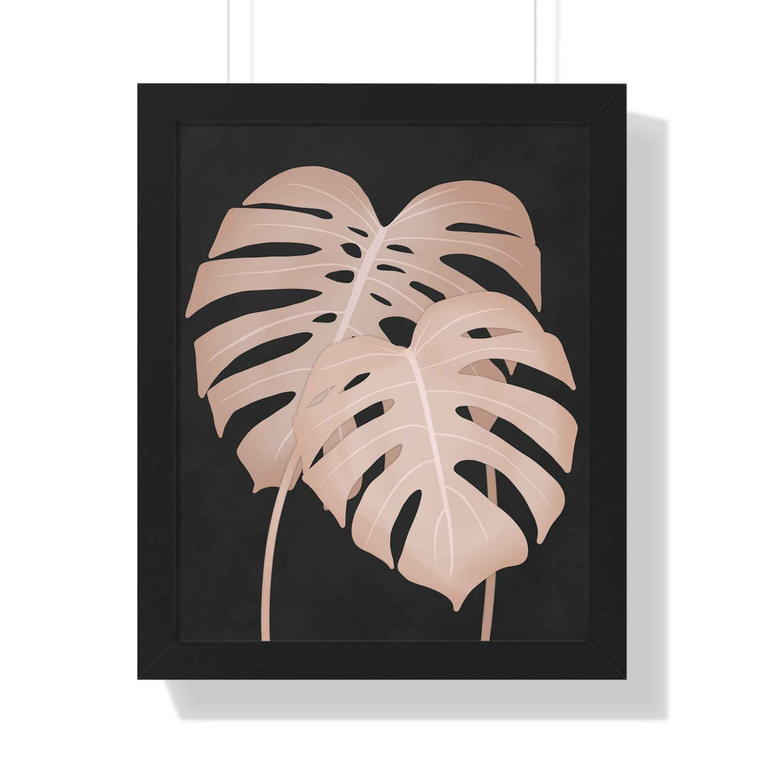 Framed Vertical Poster Soft Pink Monstera Leaf Wall Art