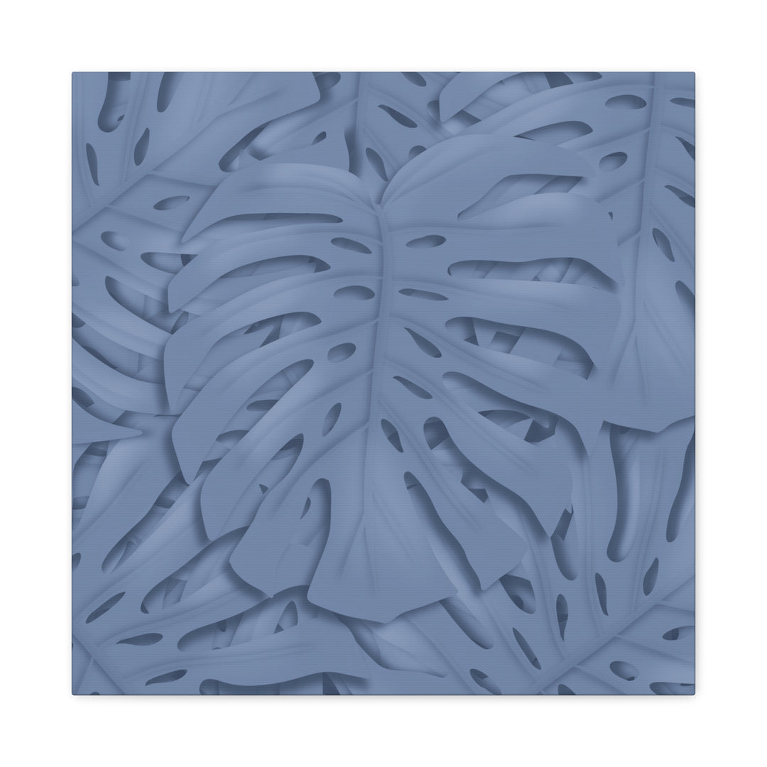 Monstera Canvas Art Blue Tropical Leaf Wall Art on Matte Cotton Canvas Print by The Potted Pixel