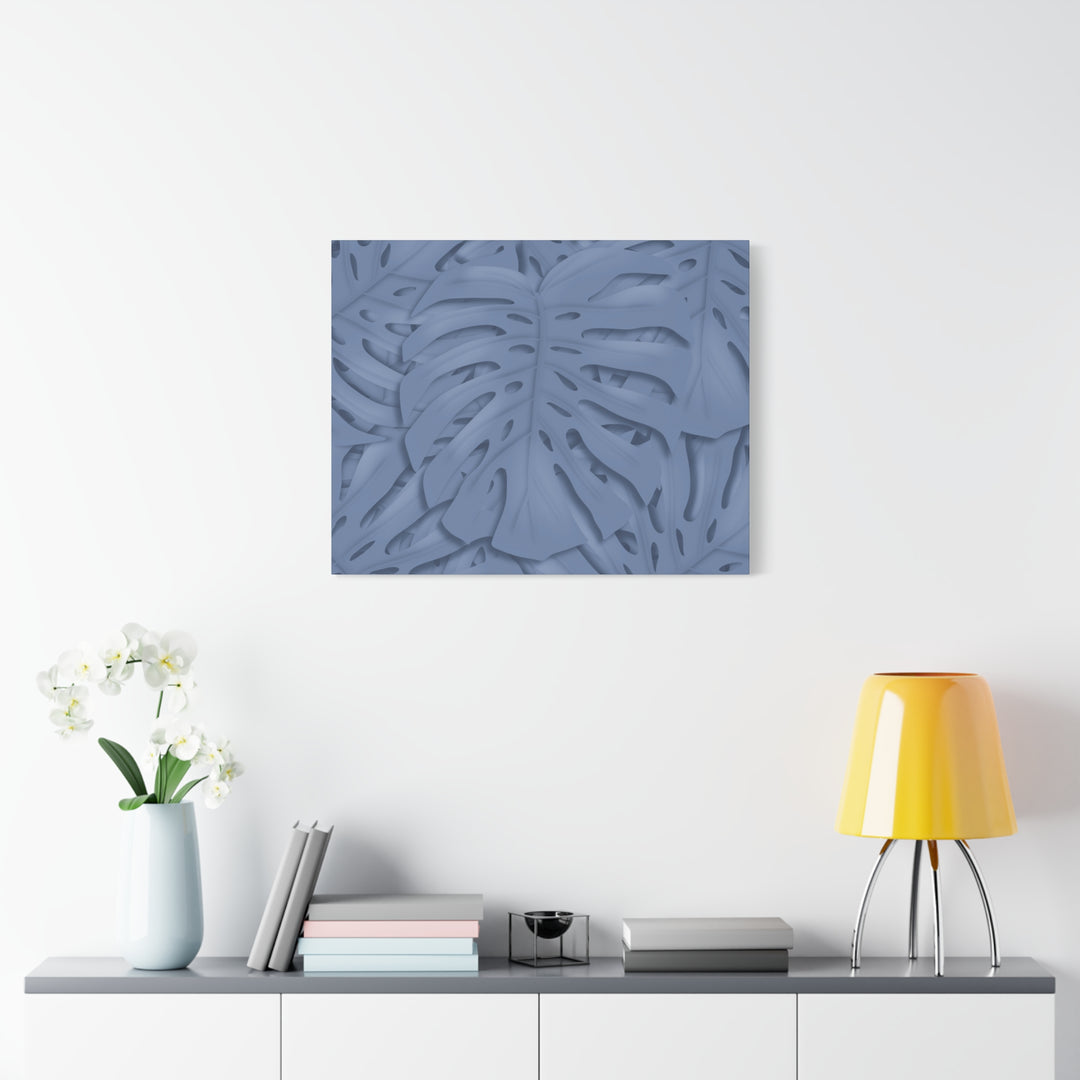 Monstera Canvas Art Blue Tropical Leaf Wall Art on Matte Cotton Canvas Print by The Potted Pixel
