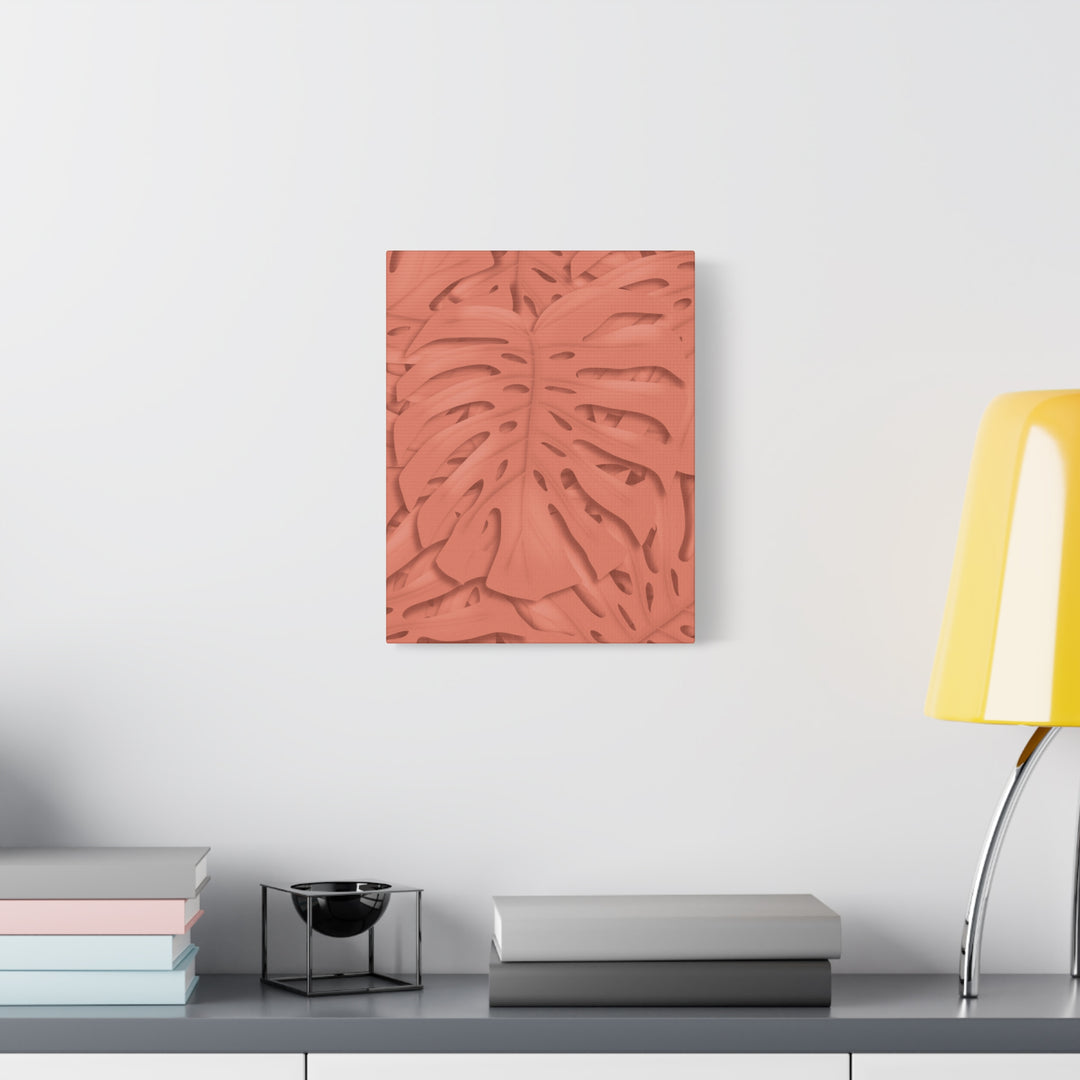 Coral Monstera Canvas Wall Art Matte Stretched 1.25 Inch Modern Botanical Print For Living Rooms