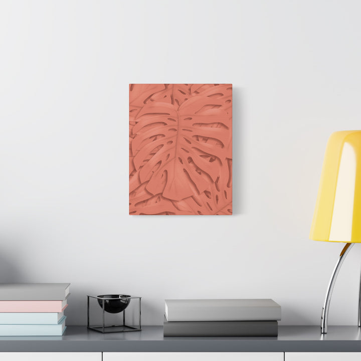 Coral Monstera Canvas Wall Art Matte Stretched 1.25 Inch Modern Botanical Print For Living Rooms