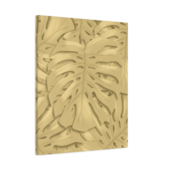 Golden Monstera Canvas Wall Art Matte Stretched 1.25 Inch Cotton Canvas Botanical Print For Living Rooms