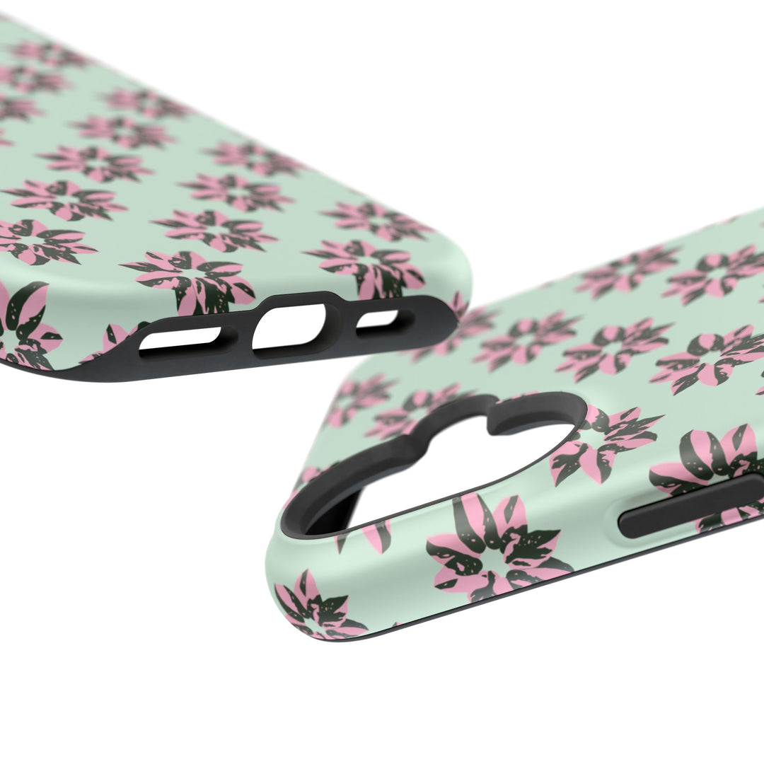 Pink Princess Philodendron Pattern Phone Case – Dual Layer Protective Cover