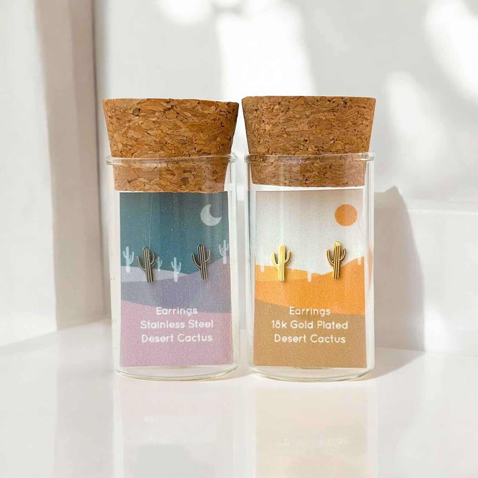 Desert Cactus Metal Stud Earrings