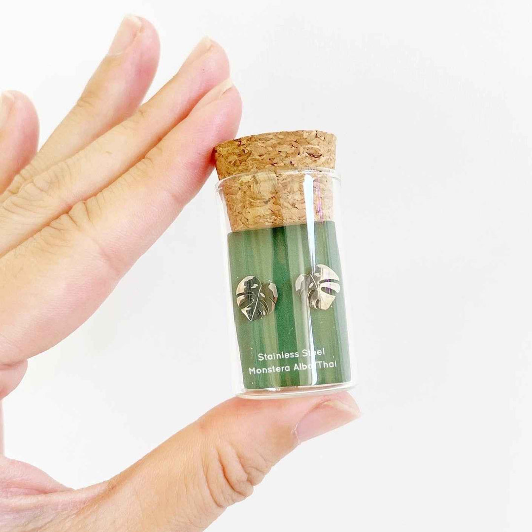 Monstera Albo/Thai Metal Stud Earrings