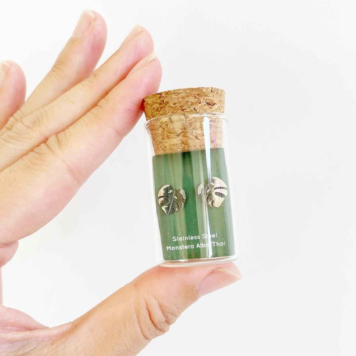 Monstera Albo/Thai Metal Stud Earrings