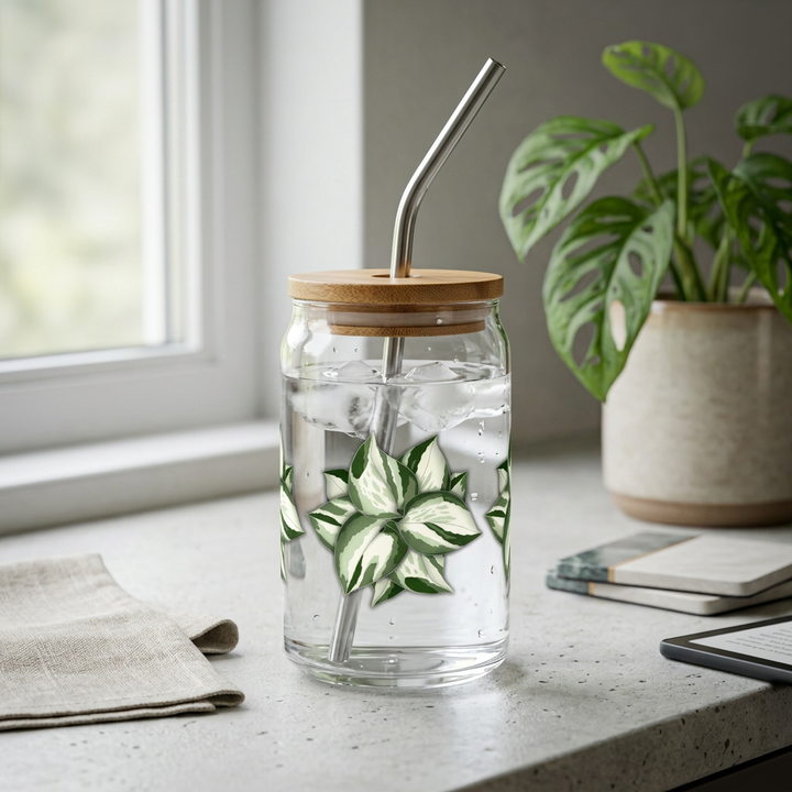 Manjula Pothos Soda Can Glass – 16 oz Tumbler With Bamboo Lid And Straw