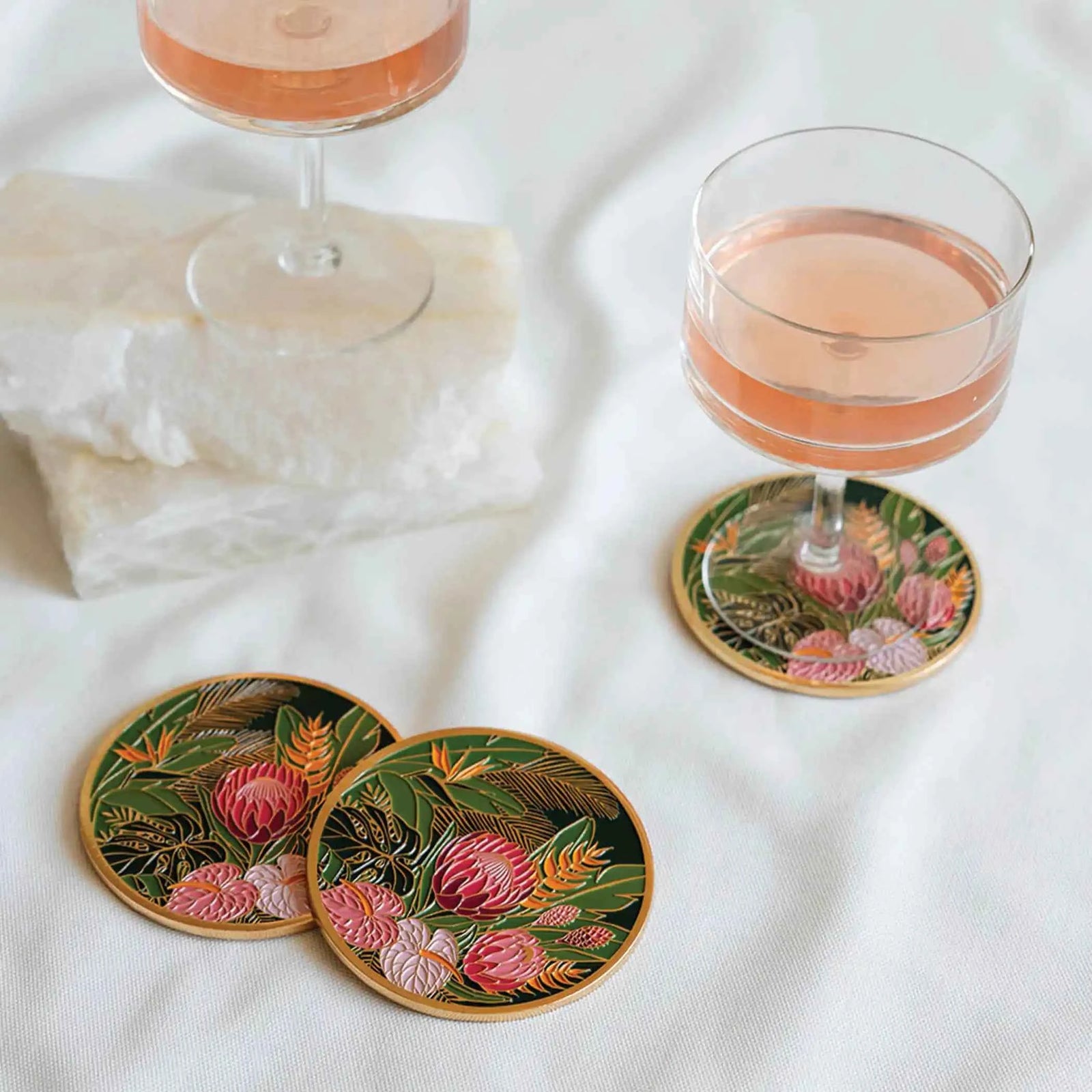 Tropical Floral Gold Drink Coasters