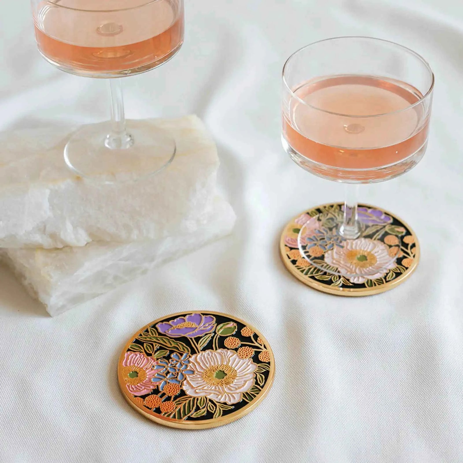 Vibrant Flora Gold Drink Coasters