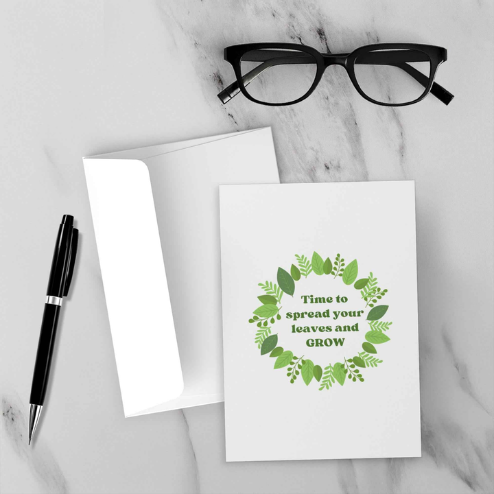 Botanical Graduation Day Card - Leaf Design Folded Card with Envelope