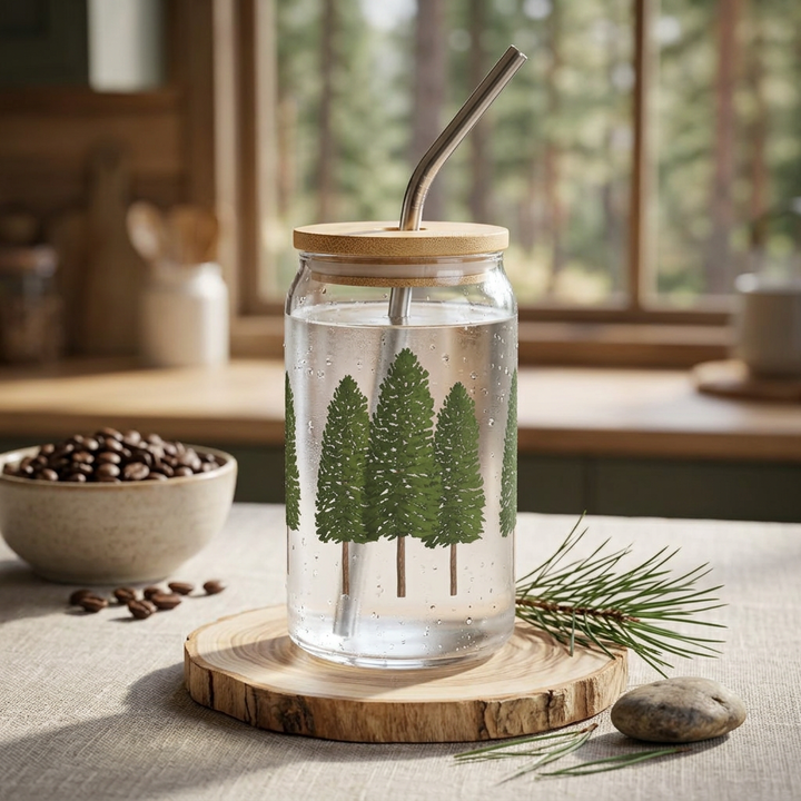 Ponderosa Pine Soda Can Glass – 16 oz Tumbler With Bamboo Lid And Straw