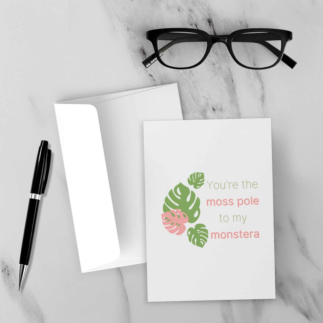 Monstera Valentines Card – Floral Tropical Leaf Card With White Envelope Included