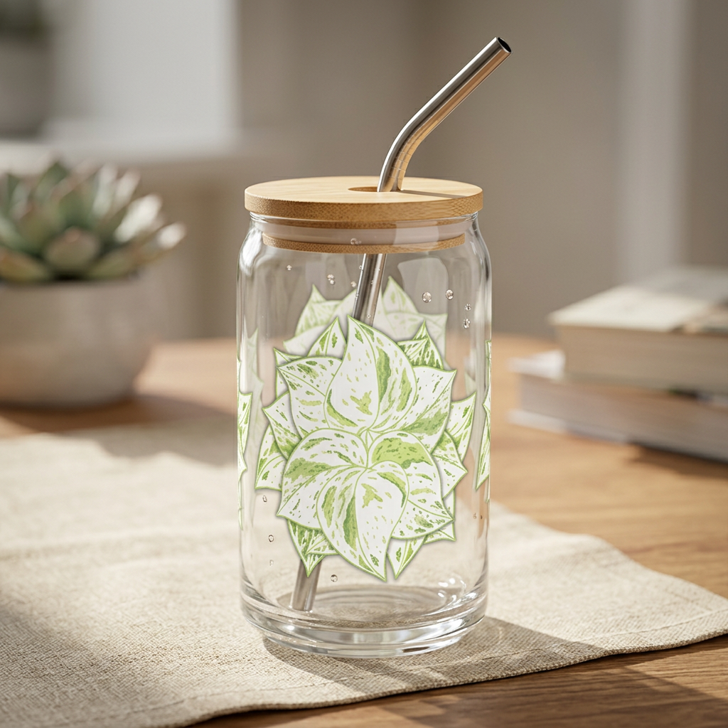 Snow Queen Pothos Soda Can Glass – 16 oz Tumbler With Bamboo Lid And Straw