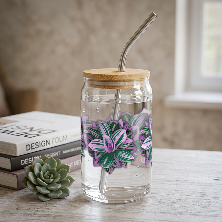 Tradescantia Nanouk Soda Can Glass – 16 oz Tumbler With Bamboo Lid And Straw
