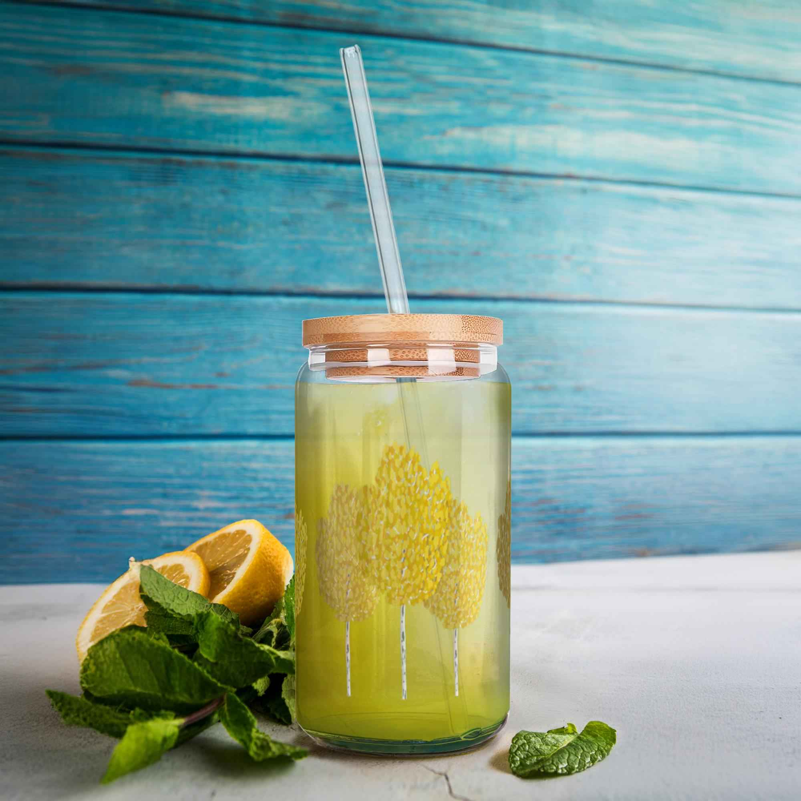 Fall Aspen Soda Can Glass – 16 oz Durable Glass Tumbler with Bamboo Lid & Straw