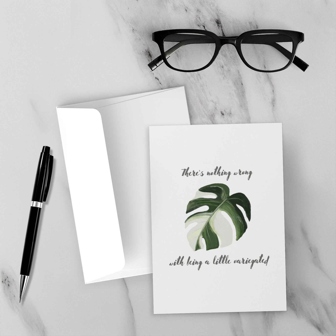 Variegated Greeting Card – Unique Plant Lover Folded Paper Card with Envelope Included