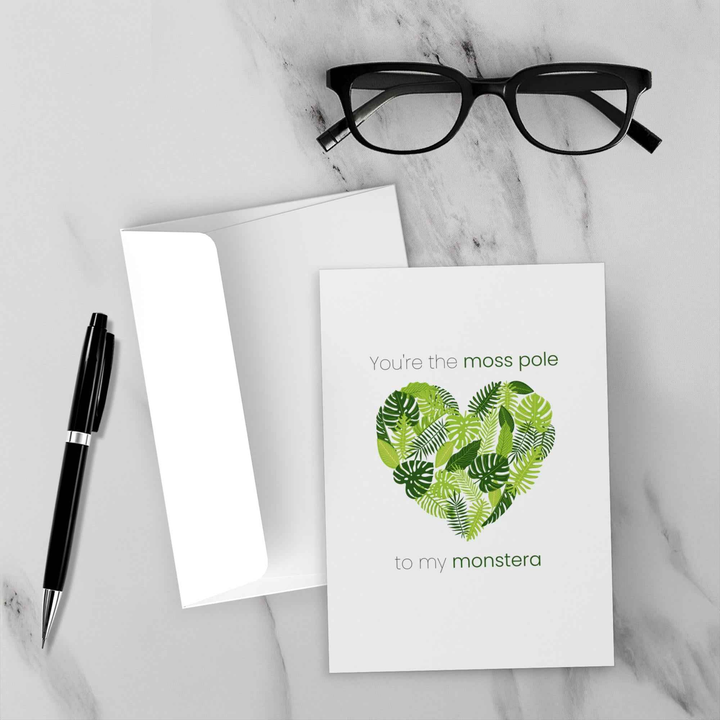 Monstera Valentines Card – Botanical Greeting With White Envelope Included