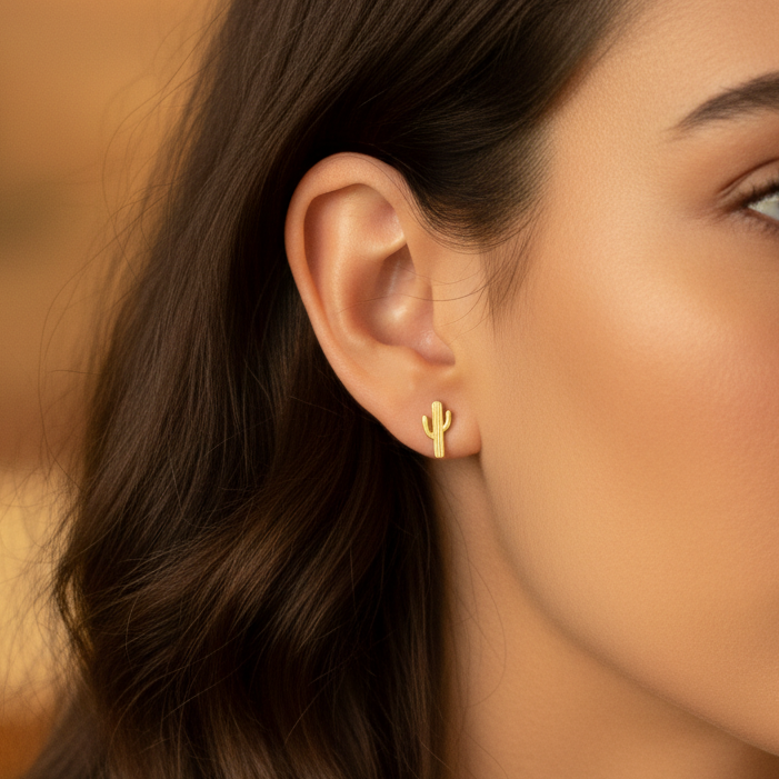 Desert Cactus Metal Stud Earrings