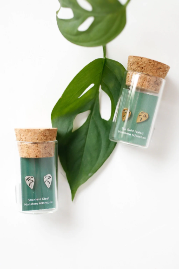 Monstera Adansonii Metal Stud Earrings