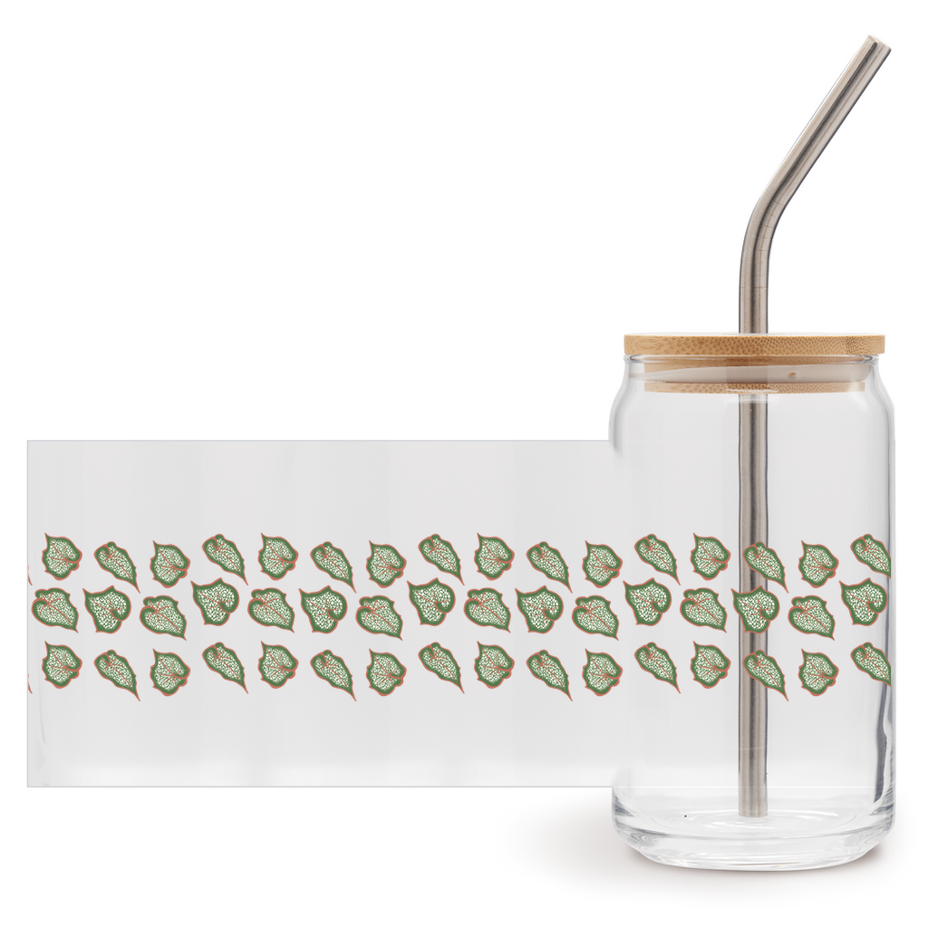 Begonia Pattern Soda Can Glass – 16 oz Tumbler With Bamboo Lid And Straw - NEW