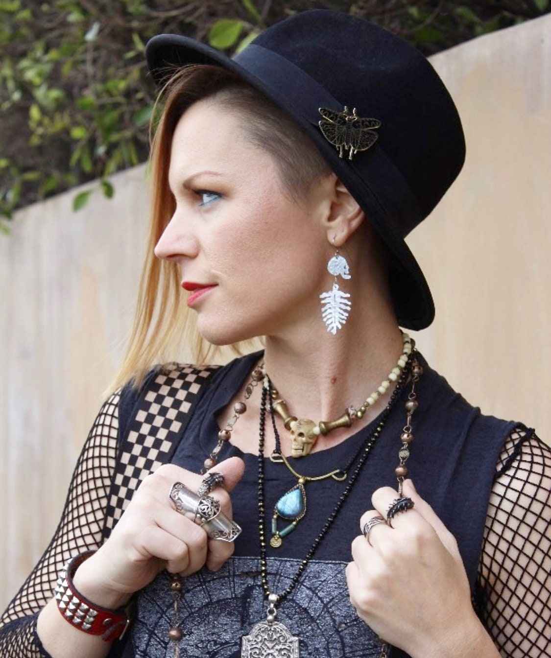 Skull and plant earrings,  Dia De Las Plantas earrings , day of the dead jewelry