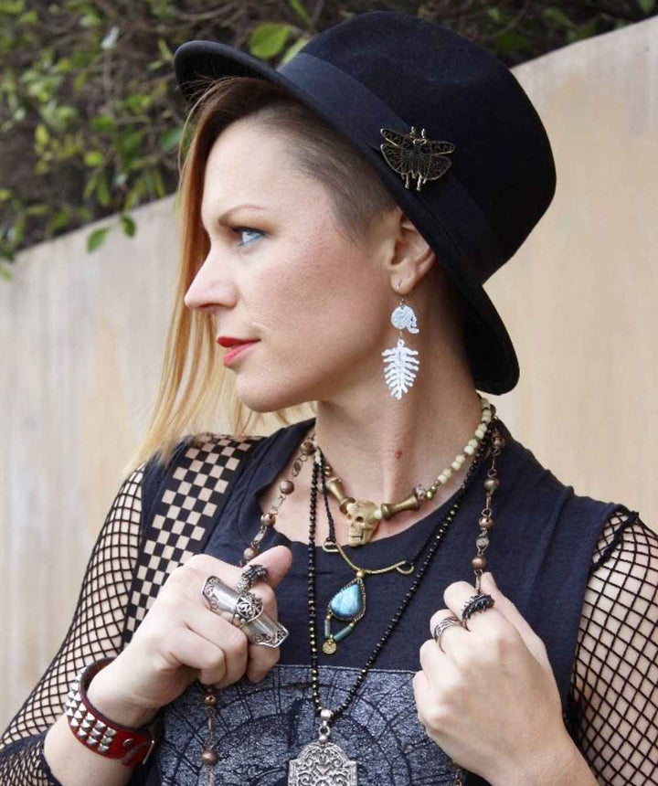 Skull and plant earrings,  Dia De Las Plantas earrings , day of the dead jewelry