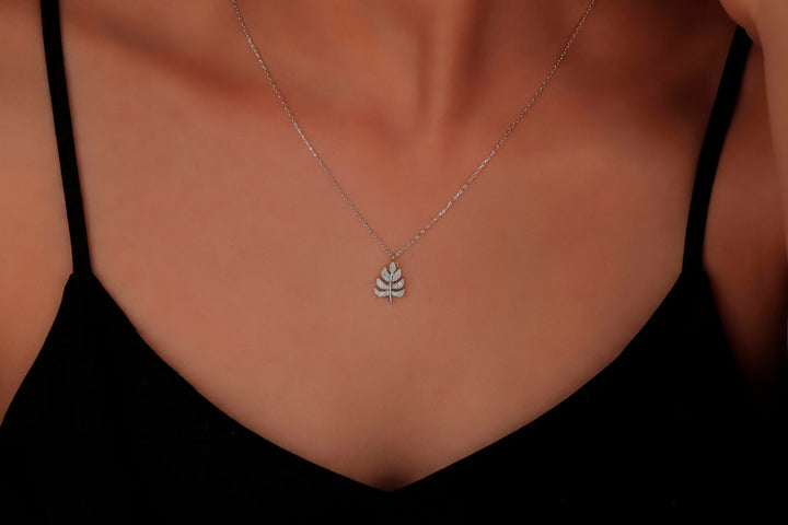 Monstera Leaf Diamond Pendant Necklace With Tropical Charm by silvergoldandrose