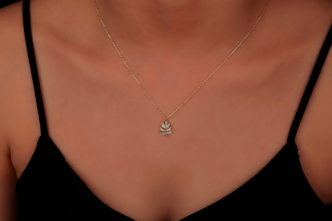 Monstera Leaf Diamond Pendant Necklace With Tropical Charm by silvergoldandrose