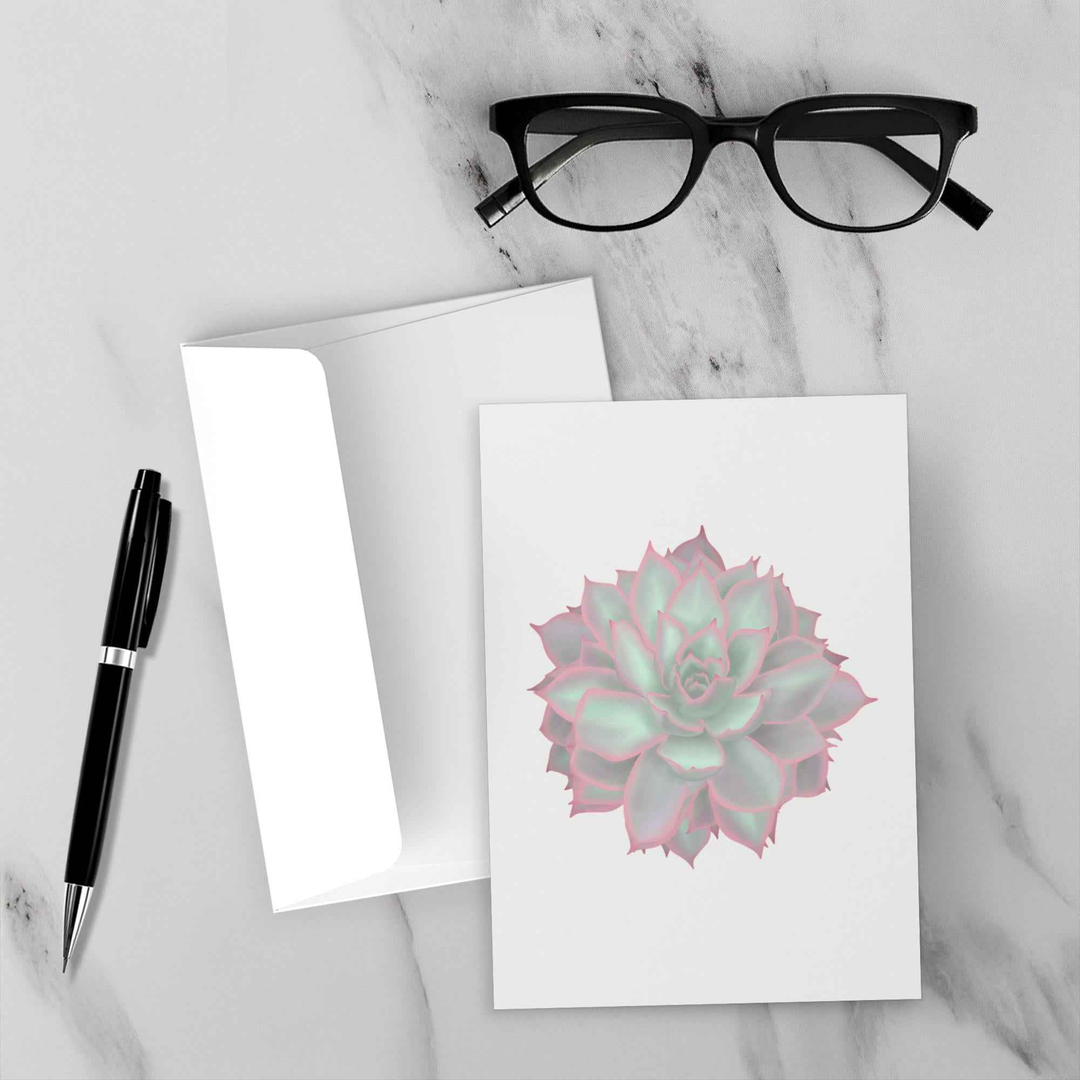 Succulent Greeting Card – Echeveria Violet Queen Botanical Art With Matte Finish