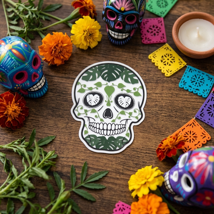 Día de los Muertos Skull Sticker – 3" Die-Cut Vinyl (Pre-Order)