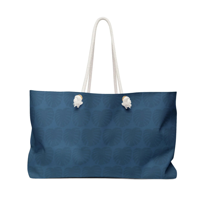 Weekender Tote Bag With Oversized Navy Monstera Leaf Pattern And Durable Rope Handles For Beach Travel