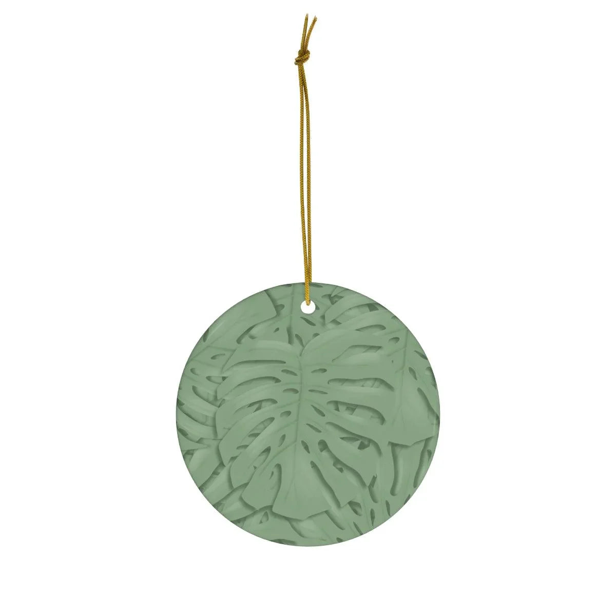 Deep Sage Monstera Pattern Ceramic Ornament, Home Decor, Laura Christine Photography & Design, Ceramic, Christmas, Glossy, Holiday Picks, Home & Living, ornament, Ornaments, Seasonal Decorations, Laura Christine Photography & Design, laurachristinedesign.com