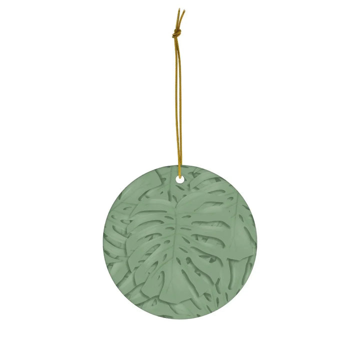 Deep Sage Monstera Pattern Ceramic Ornament, Home Decor, Laura Christine Photography & Design, Ceramic, Christmas, Glossy, Holiday Picks, Home & Living, ornament, Ornaments, Seasonal Decorations, Laura Christine Photography & Design, laurachristinedesign.com