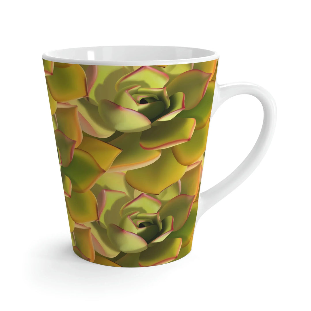 Succulent Pattern Mug 12oz Ceramic Cup With Easy Grip Handle Hand Drawn Plant Design Glossy Finish